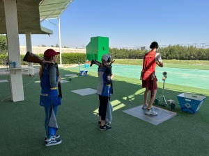 Athletes take part in the World Cup in clay pigeon shooting